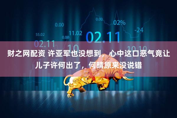 财之网配资 许亚军也没想到，心中这口恶气竟让儿子许何出了，何晴原来没说错